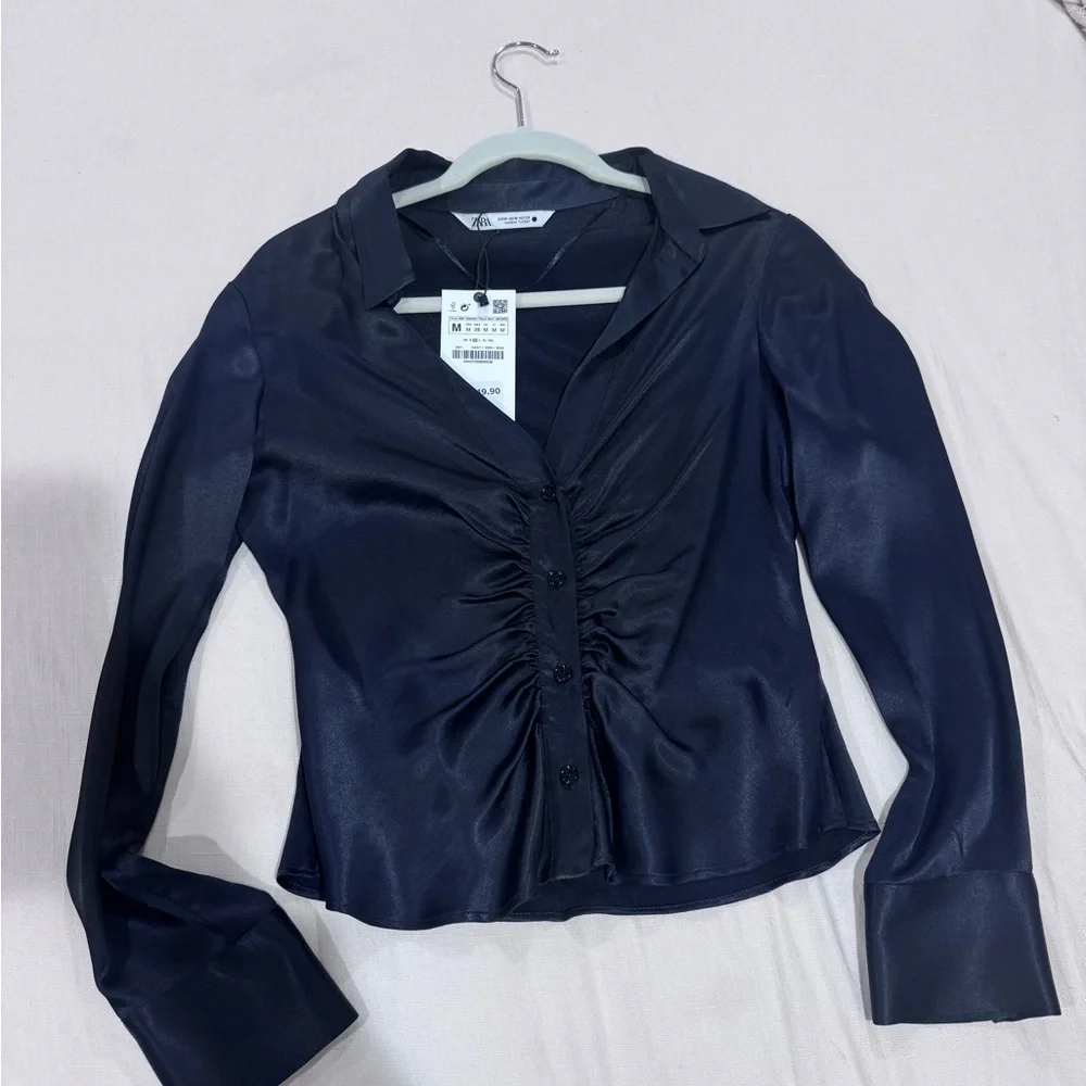 Zara Black Satin Blouse - Picture 1 of 8